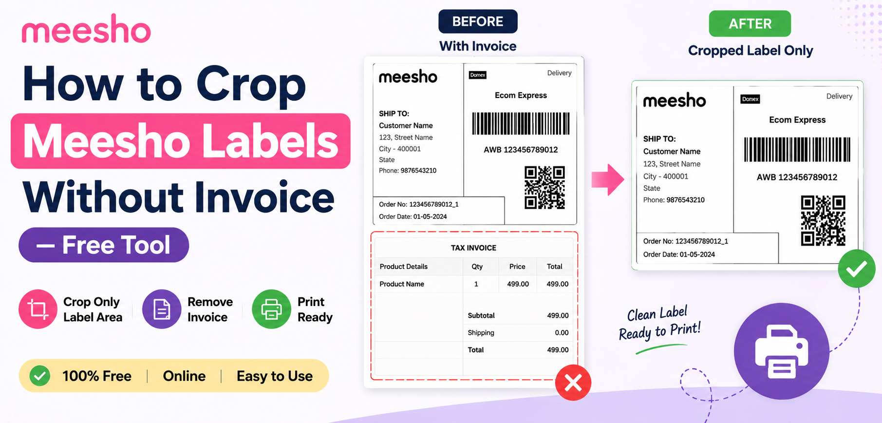 How to Crop Meesho Labels Without Invoice — Free Online Tool